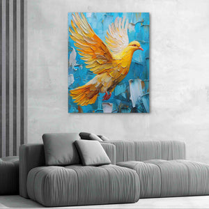 Gold Dove - Surrealism Blue Canvas Wall Art