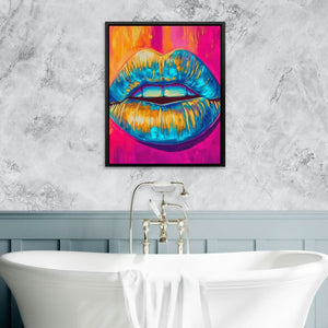 Gold-Dripped Kiss - Wall Art in Black Frame