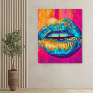 Gold-Dripped Kiss - Colorful Wall Art for Living Room