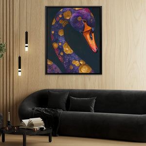 Gold Floral Swan - Modern Wall Art in Black Frame