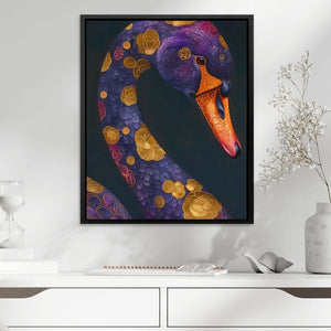 Gold Floral Swan - Bird Wall Art in Black Frame