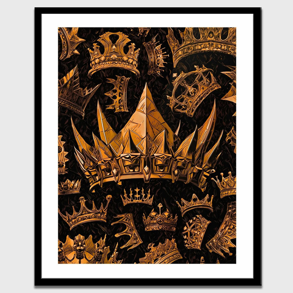 Gold Gothic Crowns Semi-gloss Print - Wall Art in Black Frame