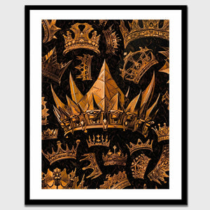 Gold Gothic Crowns Semi-gloss Print - Wall Art in Black Frame