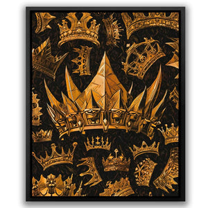 Gold King Crowns - Black and Gold Canvas Wall Art