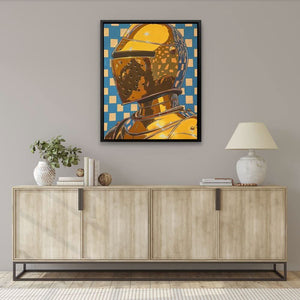 Gold Knight - Pop Art Blue Canvas Wall Art
