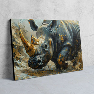 Gold Rhino - Black Canvas Wall Art