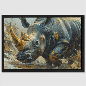 Gold Rhino - Animals Wall Art in Black Frame