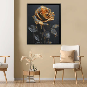 Gold Rose Budding - Black and Gold Rose Canvas Print
