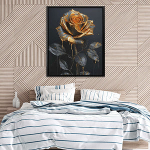 Gold Rose Budding - Black and Gold Canvas Wall Art