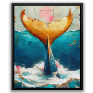 Gold Whale Tail - Blue Oceanic Canvas Print