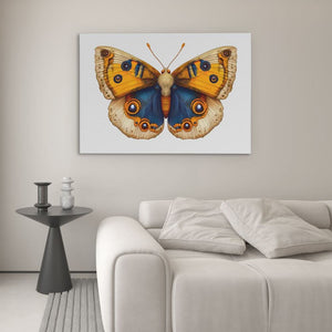 Golden and Blue Butterfly - Gold Nature Canvas Print
