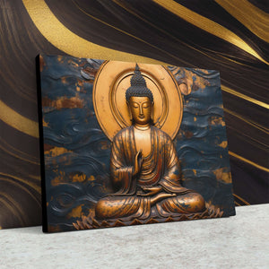 Golden Buddhist Statue - Black and Gold Horizontal Canvas Print