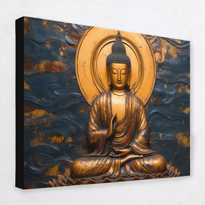 Golden Buddhist Statue - Black and Gold Canvas Wall Art