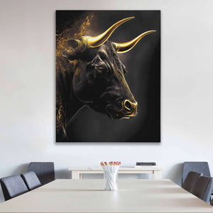 Golden Bull - Animals Canvas Wall Art