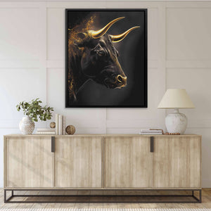 Golden Bull - Black Canvas Wall Art