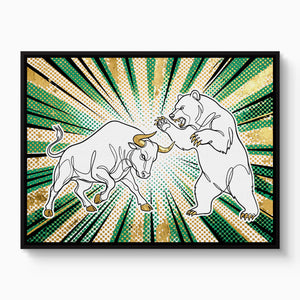 Golden Bull Bear โ golden bull bear white studio framed black