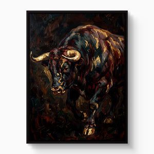 Golden Bull Charge โ golden bull charge white studio framed black