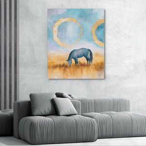 Golden Circle Horse - Minimalist Wall Art in Black Frame