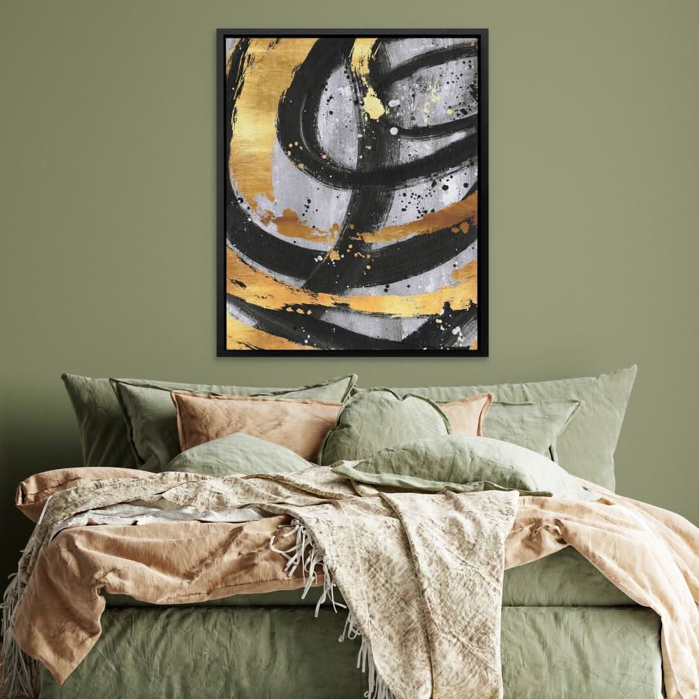 Golden Circles Abstract - Black Canvas Print