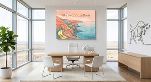 Golden Coastal Road โ golden coastal road office space with furniture 1land flush print