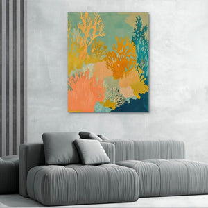 Golden Coral Bloom - Large Abstract Canvas Print
