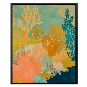 Golden Coral Bloom - Beach House Art for Bathroom