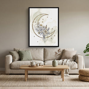 Golden Crescent Bloom โ golden crescent bloom sq calm vibes 1port framed black