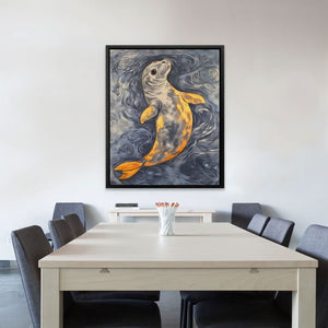 Golden Currents - Nature Wall Art in Black Frame