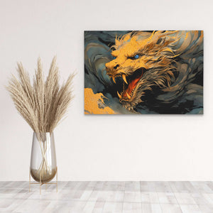 Golden Dragon - Fantasy Black and Gold Canvas Wall Art