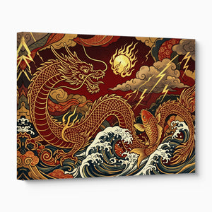 Golden Dragon Waves — golden dragon waves angled flush print
