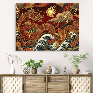 Golden Dragon Waves — golden dragon waves sq beach cabinet 1land flush print