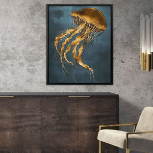 Golden Drift Jellyfish - Luxury Wall Art