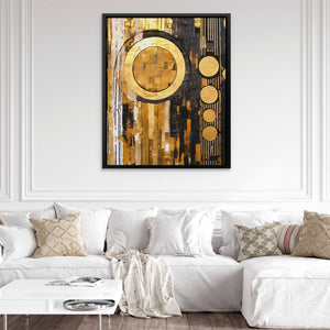 Golden Embrace - Black Gold and White Wall Art in Black Frame