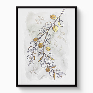 Golden Eucalyptus Branch — golden eucalyptus branch white studio framed black