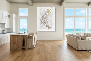 Golden Eucalyptus Branch — golden eucalyptus branch living room with ocean view 2 1port flush print