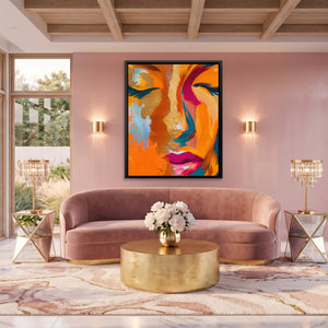 Golden Face Abstraction canvas wall art, room view