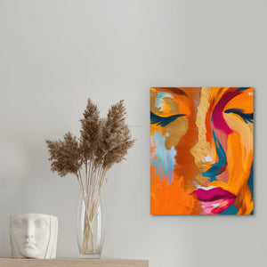 Golden Face Abstraction canvas wall art, room view