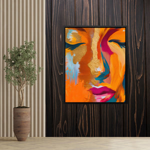 Golden Face Abstraction canvas wall art, room view
