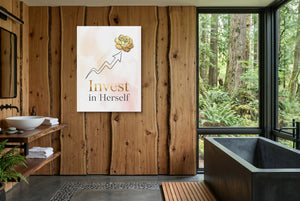 Golden Flower Rising โ golden flower rising wooden bathroom with window 1port flush print
