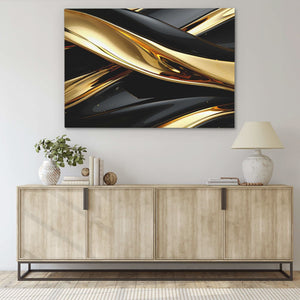 Golden Glimmer - Horizontal Wall Art in Black Frame