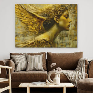 Golden Halo Angel - Female Wall Art in Black Frame