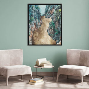 Golden Horizon - Abstract Wall Art in Black Frame