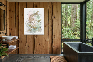 Golden Koi Pond โ golden koi pond wooden bathroom with window 1port flush print