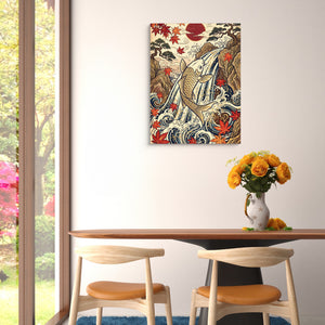 Golden Koi Waterfall — golden koi waterfall sq floral dining room 1port flush print