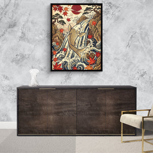 Golden Koi Waterfall — golden koi waterfall sq luxurious room granite wall 1port framed black