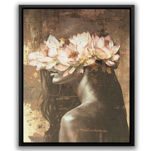 Golden Lotus Maiden - Gold Floral Canvas Print