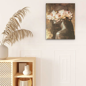 Golden Lotus Maiden - Modern Wall Art in Black Frame