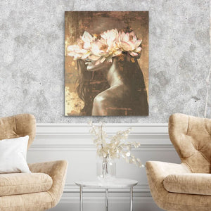 Golden Lotus Maiden - Gold Wall Art for Female Office