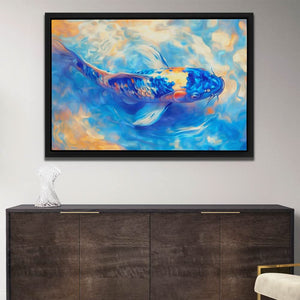 Golden Mask Koi - Blue Wall Art for Meditation Room