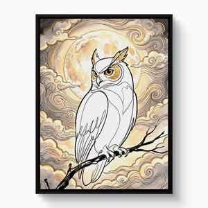 Golden Owl Moonlight โ golden owl moonlight white studio framed black